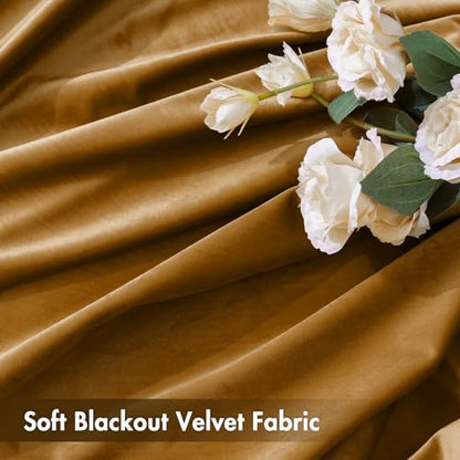 MIULEE Golden Brown Blackout Velvet Curtains Drapes 63 Inch Long 52"x63" - color: Golden Brown, size: 52"W x 63"L (Pack of 2)