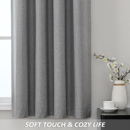 THOOO 100% Blackout Curtains Natural Linen Textured Blackout Curtains 63 Inch Length for Bedroom Living Room Nursery, Farmhouse Thermal Insulated Grommet Curtains Room Darkening 2 Panels,Dark Grey - color: Dark Grey, size: 52"W x 63"L (Pack of 2)