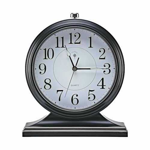 Retro Mantel Décor Desk Clock, 10-inch Vintage Table Clocks for Fireplace, Easy to Read Clocks for Living Room, Bedroom, Office, Desktop Decoration (Black) - color: Black