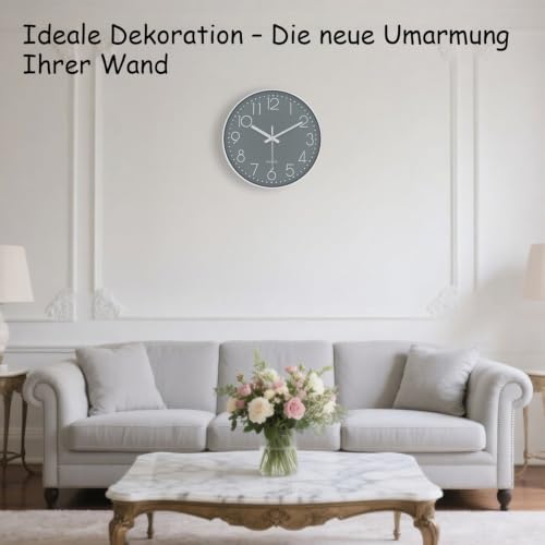 Modern Silent Wall Clock - 12 Inch Wall Clocks Battery Operated Large Number, Non-Ticking Analog Clock with Tempered Glass Quartz Clocks for Living Room Bedroom Office Kitchen, Grey - color: Gray, size: 12 Inch