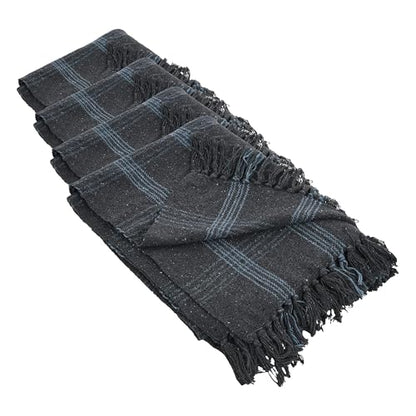 Creative Co-Op Recycled Cotton Blend Throw Blanket with Fringe, Grey Plaid (Pack of 4) - color: Grey, size: One Size (Pack of 4)