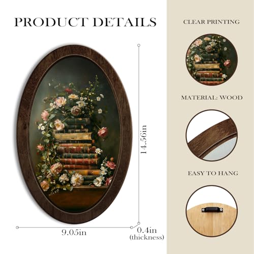 YZSLA Vintage Moody Floral Book Framed Wall Art,Wildflower Oval Wall Art - color: Floral Book