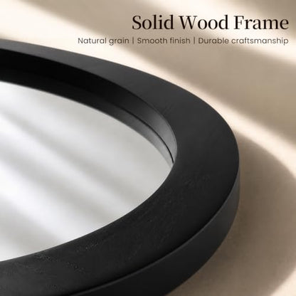Solid Wood Asymmetrical Irregular Framed Wall Mirror, 24"x36" - color: Black, size: 36"L x 24"W
