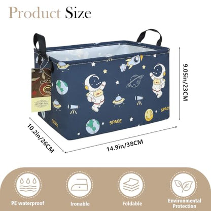 Rectangle Foldable Storage Basket Handles For Home, Space Astronaut - color: Rec-Blue Space Astronaut