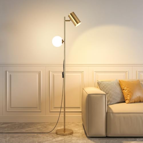 Gold Brass Brushed Floor Lamp, 3-Color Dimmable Bulb, 63" Tall - color: Gold