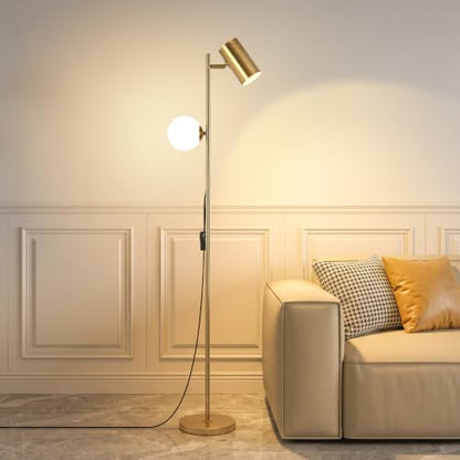Gold Brass Brushed Floor Lamp, 3-Color Dimmable Bulb, 63" Tall - color: Gold