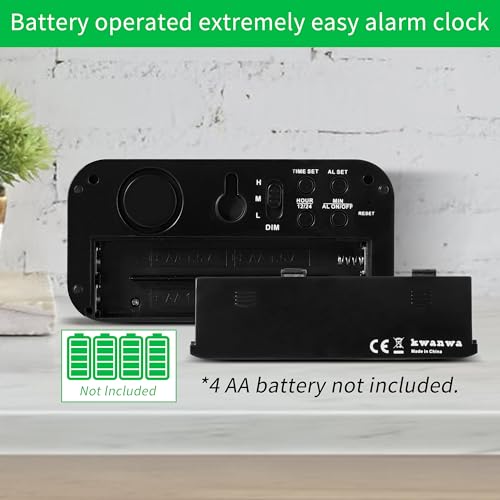 KWANWA Small Digital Alarm Clock, 1.2inch Dark Blue LED Digits, Adjustable Brightness, Dim Night Model, 12H/24H, Battery Operated, Wall Mount, Snooze, Clock for Kids Bedroom, Small Travel Clock - color: Black Case-dark Blue Led