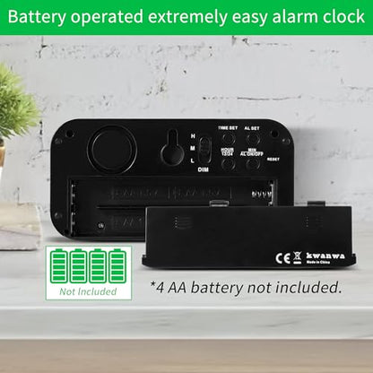 KWANWA Small Digital Alarm Clock, 1.2inch Dark Blue LED Digits, Adjustable Brightness, Dim Night Model, 12H/24H, Battery Operated, Wall Mount, Snooze, Clock for Kids Bedroom, Small Travel Clock - color: Black Case-dark Blue Led