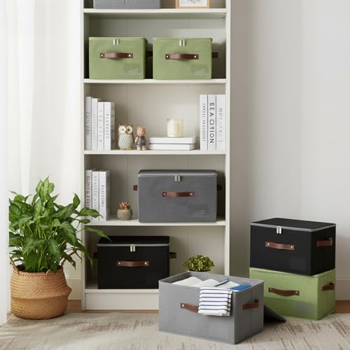 ANMINY Small Storage Box Fabric Bins with Zipper Lid, 10"x8"x7" Black 3PCS - color: Black, size: Small (Pack of 3）