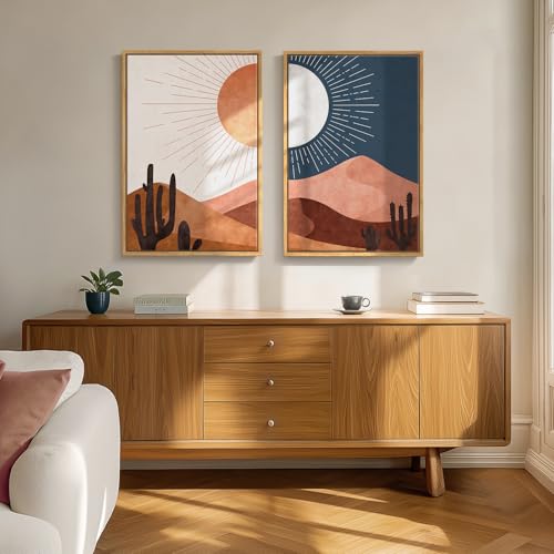 Framed Boho Mid Century Modern Desert Landscape Wall Art Bedroom, 20x30 In - color: Terracotta Blue, size: 20" W x 30" H x 2Pcs