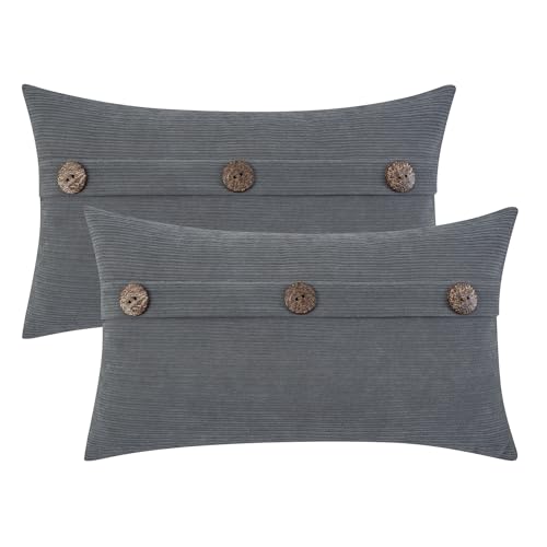 HWY 50 Grey Chenille Throw Pillow Covers 12x20 Inch Buttons Pack of 2 - color: Grey, size: 20" x 12" (Pack of 2)