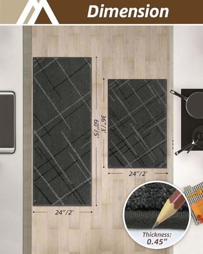 COSY HOMEER Kitchen Rugs,2 PCS Kitchen Mats Non Slip Washable,Gray - color: Grey, size: 24"x36" + 24"x60"