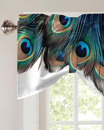 Retro Tie Up Valance for Windows Peacock Feathers Abstract Art Adjustable Curtain Valance Rod Pocket Balloon Shade Window Treatment for Kitchen Living Room Bedroom 54x18inch - size: 54"W x 18"L (Pack of 1)