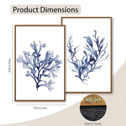 Watercolor Sea Coral Wall Art Set of 2 Navy Blue Corals Wall Decor, 16"x24" - color: Ocean Coral, size: 24"L x 16"W