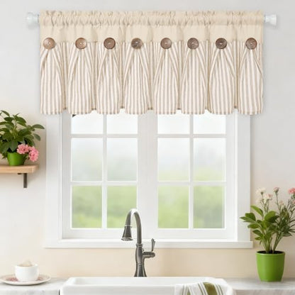 ASPMIZ Farmhouse Valances for Windows, Beige+Khaki, 52x18 Inches, 1 Panel - color: Khaki&khaki, size: 52"W x 18"L (Pack of 1)