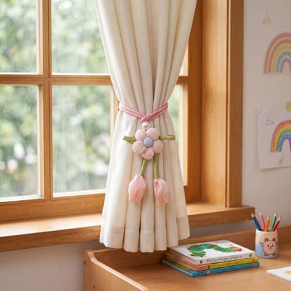 Floral Curtain Tiebacks, 4 Pack Adjustable Curtain Holdbacks, Blush Pink - color: Blush Pink