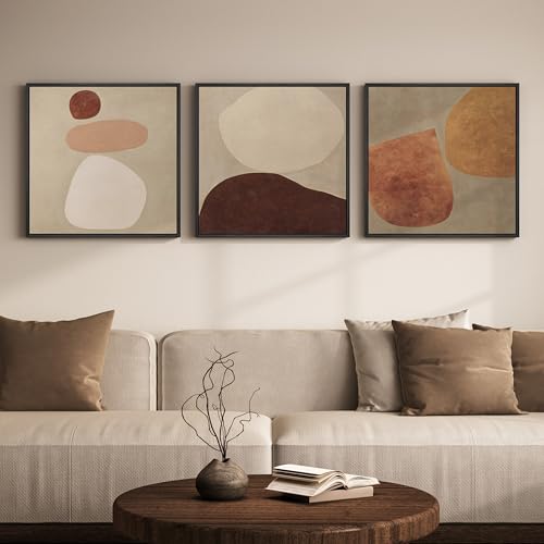 Large Framed 3 Piece Neutral Abstract Wall Art for Living Room, 24x24 In - color: Beige & Brown & Tan, size: 24x24" (3 Pieces)
