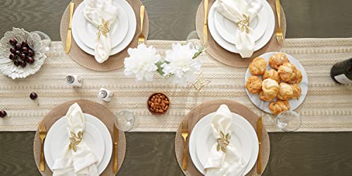 DII Braided Stripe Table Runner, 15x108 with 2.5" Fringe, Vintage Linen