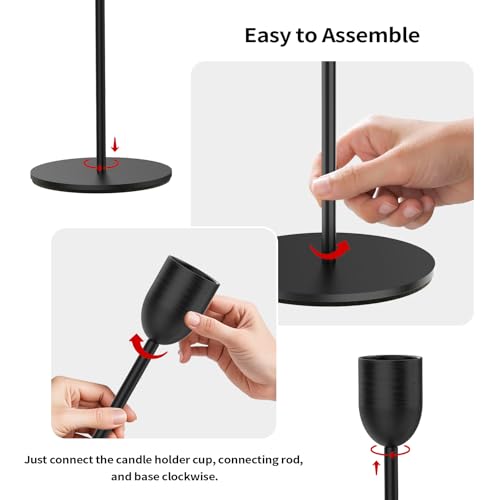 ChefBee 3PCS Black Tall Taper & Pillar Candle Candlestick Holder - color: Black