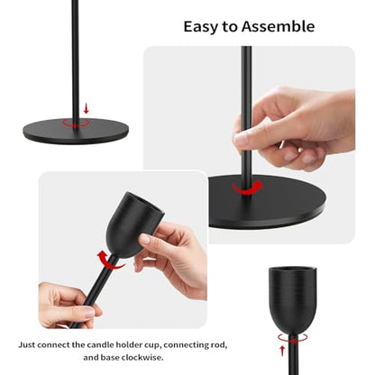 ChefBee 3PCS Black Tall Taper & Pillar Candle Candlestick Holder - color: Black
