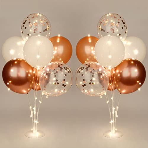 Ainiv 2 Set Table Balloon Stand Kit with Lights, Light Up Balloon Holder | Include 16 Pink Latex Confetti Balloons, Wedding Party Decorations for Birthday, Graduation, Anniversary, Christmas - color: Pink & White