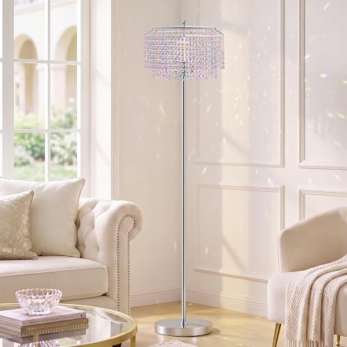 Luvkczc Multicolor Crystal Floor Lamp，64" Tall Elegant Standing Lamp - color: Silver+colorful