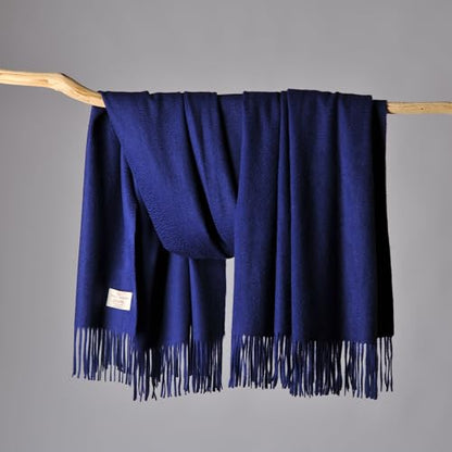CUDDLE DREAMS Premium Cashmere Throw Blanket with Fringe (Navy) - color: Navy