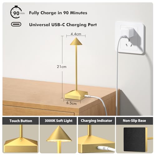 3 Pack Small Gold Rechargeable Cordless Table Lamps Dimmable - color: Glod-A
