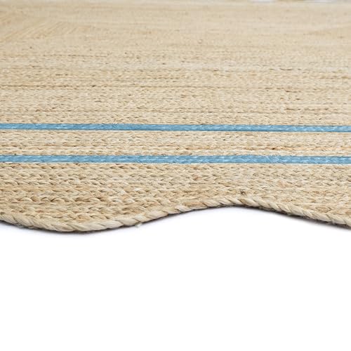 Wave Scalloped Jute Rug Entryway Natural Boho Area Rug Sky Blue 2'x4' - color: Sky Blue, size: 2'x4'