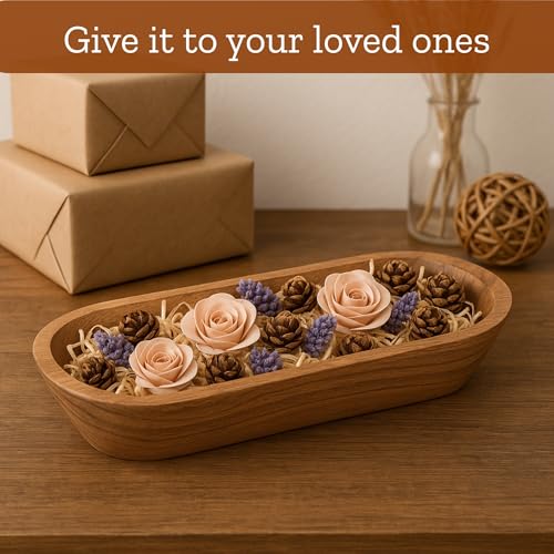 Mie Creations 16.5'' Large Wooden Dough Bowl for Decor, Table Centerpiece
