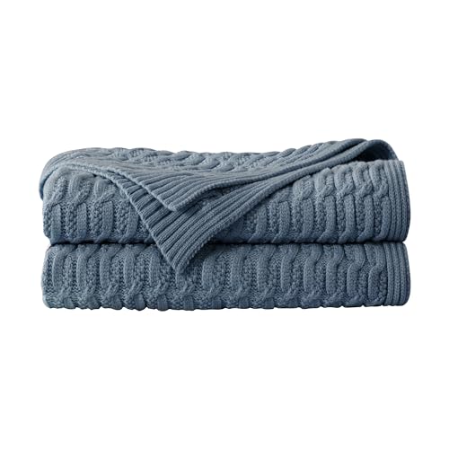 WDCOZY Cable Knit Throw Blanket – Super Soft, Warm & Lightweight Knitted Jacquard Throw Blanket for Couch, Sofa, Bed, Chair, Cozy Texture Farmhouse Decorative Home Blanket, Blue 60x80 inches - color: Blue, size: Twin (60" x 80")