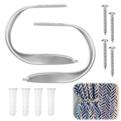 Chumia 2 Pcs Brushed Silver Metal Curtain Holdbacks Wall Mounted Tiebacks