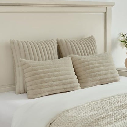 FUTEI Pack of 2 Faux Fur Throw Pillow Covers 24x24 Inch, Beige - color: Beige, size: 24" x 24" (Pack of 2)