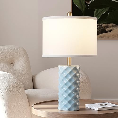 Star Diamond Ceramic Table Lamps Set of 2 - Sky Blue Nightstand Lamps 23" - color: Sky Blue
