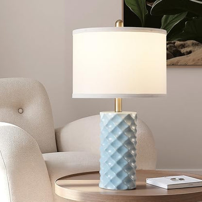 Star Diamond Ceramic Table Lamps Set of 2 - Sky Blue Nightstand Lamps 23" - color: Sky Blue