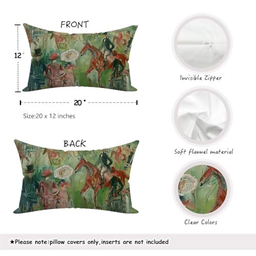 Abstract Green Horse Equestrian Lumbar Throw Pillow Cover 12x20 - color: Abstract Green -16