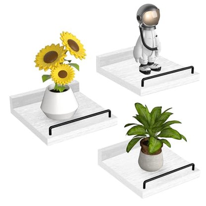 RYOFOBETTO Small Floating Shelf, 6 X 6 Inches Farmhouse Wall Shelves for Living Room, Bedroom, Picture Frames, Plants, Kitchen, Set of 3 (White and Black) - color: White and Black, size: 6"