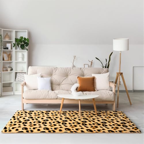 Amearea Soft Leopard Runner Rugs, 2x6 Cheetah Print Bedroom Bedside Rugs - color: Khaki, size: 2' x 6' (Runner)
