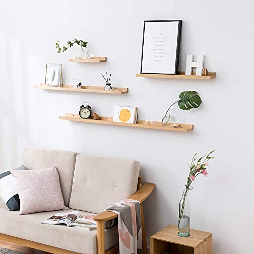 HOMWOO 36 Inch Floating Shelves Long Wall Shelf, Wall Mounted Natural Wood Picture Ledge Shelf for Living Room,Bedroom,Bathroom & Kitchen - size: 36 inches