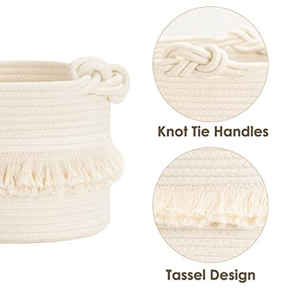 CherryNow Small Woven Rope Baby Basket with Tassel, 9.5" x 7", Off-White - color: Off-white, size: 10L (9.5"W x 7"H)