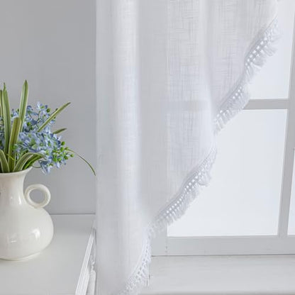Beda Home Tassel Linen Textured Swag Curtain Valance, White, 36 x 36 in - color: White, size: 36"W x 36"L (Pack of 2)
