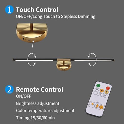 31.5 Inch Battery Operated Wall Sconces of Two, Modern Wireless Rechargeable Wall Lights with Remote Control, 3000K-6000K Dimmable, 350° Rotatable for Living Room, Bedroom, Hallway Decor