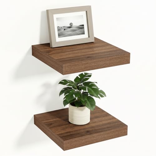 Vivelove Deep Floating Shelves,12 X 12 Inch，Walnut, Set of 2 - color: Walnut, size: 12”wx12”dx1.5”h