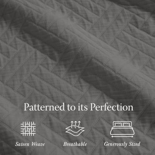 Threadmill Cotton Queen Coverlet Blanket, Criss Cross Jacquard, Dark Grey - color: Classic Dark Grey, size: Queen / Full