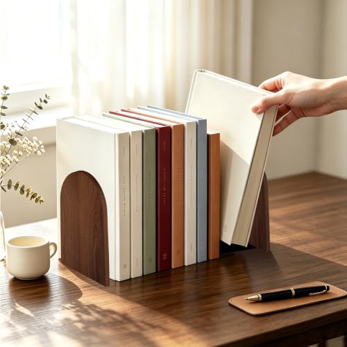 Myluxi Wooden Bookends for Shelves,Heavy Duty Walnut Book End 7x5x4in 2Pair - color: Round-2pair