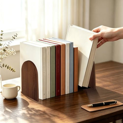 Myluxi Wooden Bookends for Shelves,Heavy Duty Walnut Book End 7x5x4in 2Pair - color: Round-2pair