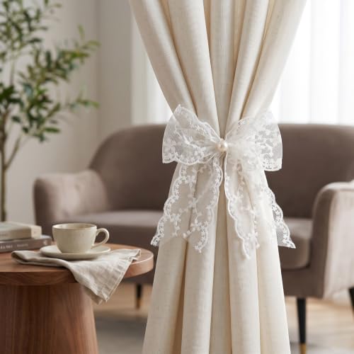 White Lace Bow Curtain Tiebacks 6-Pack, Vine Floral Curtain Holdbacks - color: White Vine Floral