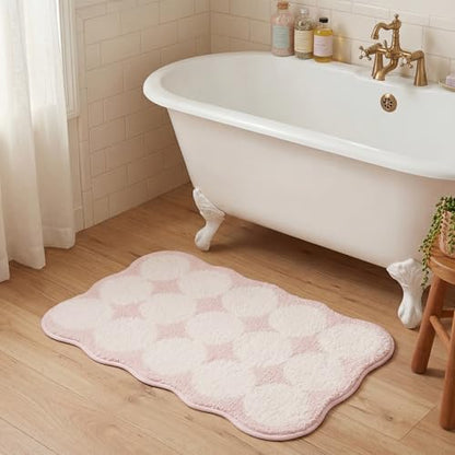 GRANNY SAYS Waved Pink Bathroom Rug, 16" x 24", Cute Scalloped Bath Mat - color: Pink-cute Waved, size: 1'4" x 2' (24" x 16")