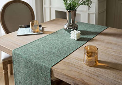 ZeeMart Green Table Runners 36 Inches Long, Burlap Linen Style Rustic Farmhouse Table Runner, Small Short Boho Coffee Table Runner, 13x36 Inches, Mineral Green - color: Classic Burlap/Mineral Green, size: 36" x 13" (Rectangular)
