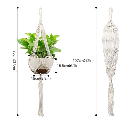 USLAI Macrame Plant Hanger, for Up to 12 Inch Pots, 42 Inch, Ivory, 2 Pack - color: 42+42 Inch - Ivory